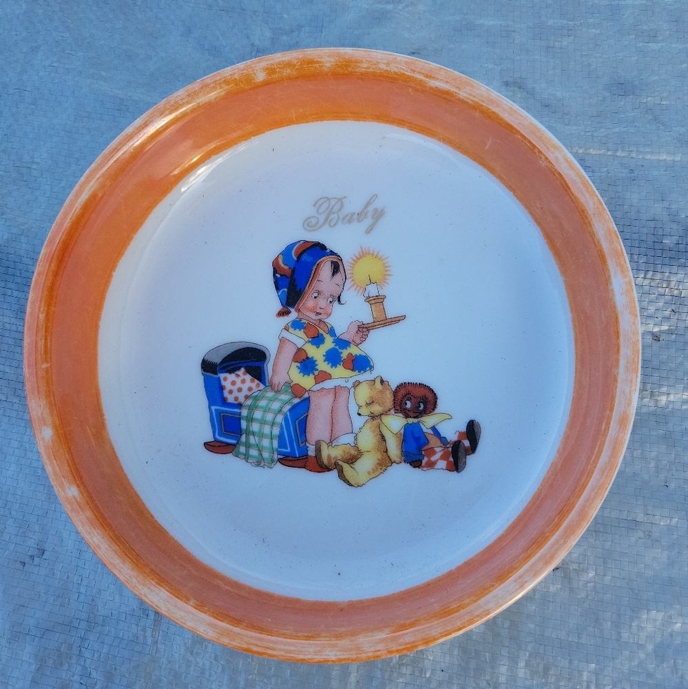 Antique 1920's Baby Dish Bowl Stamped "Made in Czecho - Slovakia" Scene